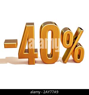 Gold -40%, Minus Forty Percent Discount Sign Stock Photo