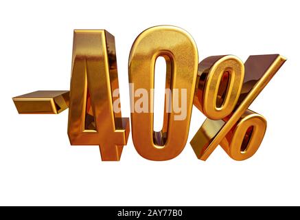 Gold -40%, Minus Forty Percent Discount Sign Stock Photo