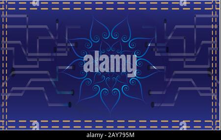 abstract design on electronic circuit with gold borders Stock Vector