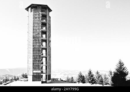 At the Buchkopf Tower in Oppenau-Maisach in the Black Forest Germany black and white Stock Photo