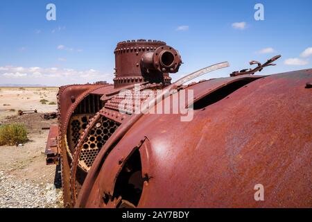 Train cemetery in Uyuni, Bolivia Stock Photo