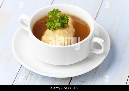 Bavarian griesnockerl soup Stock Photo