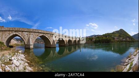 Old Bridge on Drina river in Visegrad - Bosnia and Herzegovina Stock Photo