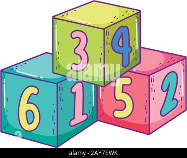 toys pile cube numbers blocks building cartoon vector illustration ...