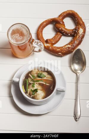 Bavarian semolina dumpling in the soup Stock Photo