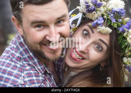 Portrait of a loving crazy couple of hipsters Stock Photo