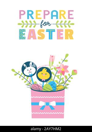 Happy Easter fancy hand drawn flat color vector Stock Vector