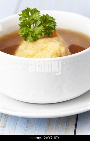 Bavarian semolina dumpling soup Stock Photo
