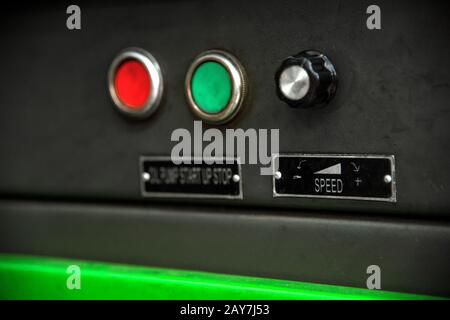 control buttons start stop for oil supply to diagnostic fuel equipment. Stock Photo