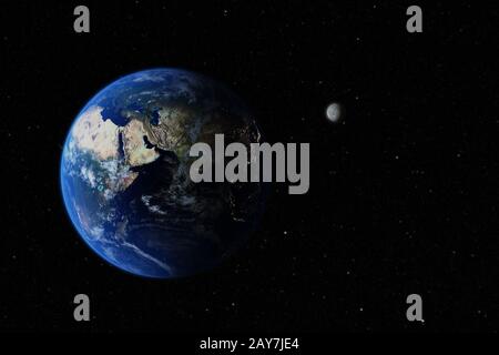 Planet Earth and Moon in the distance in outer space,Elements of this image are furnished by NASA Stock Photo