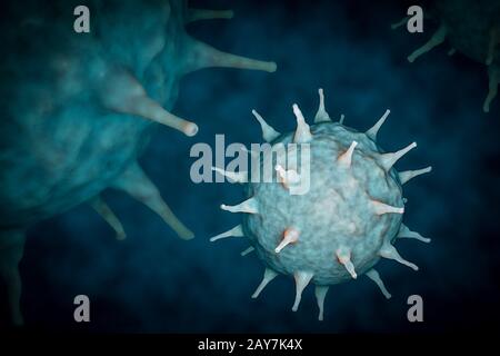 Abstract background, virus molecules close-up.The concept of the epidemic and the virus infection.3D rendering. Stock Photo