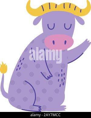 ox sitting character animal cartoon doodle color vector illustration Stock Vector