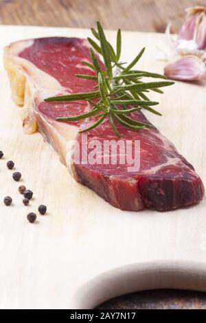 dry age steak on wood Stock Photo