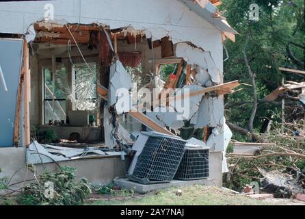 New Braunfels, Texas: Severely damaged home in upscale neighborhood near the banks of the Guadalupe Rive after a flash flood devastated the area in Comal County, central Texas. October 1998 ©Bob Daemmrich Stock Photo