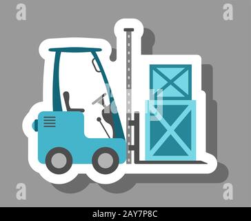 Forklift truck icon that symbolizes warehouse and distribution. All the objects, shadows and background are in different layers. Stock Vector