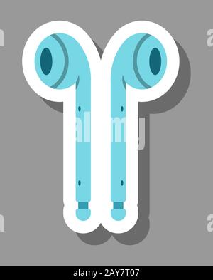 Wireless earphones icon that symbolizes wearable tecnology and music. All the objects, shadows and background are in different layers. Stock Vector