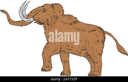 Woolly Mammoth Prancing Drawing Stock Photo
