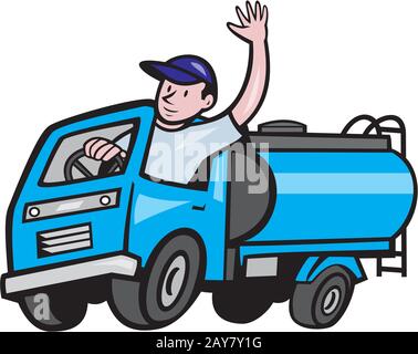 Baby Tanker Truck Driver Waving Cartoon Stock Photo