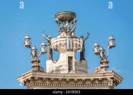 The fountain at the centre of the Placa d'Espanya or Fuente De la Plaza Espana in the center of Spain Square in Barcelona Stock Photo