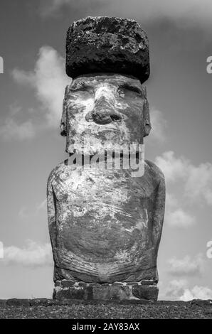 Moai statue, ahu Tongariki, easter island. Black and white picture Stock Photo