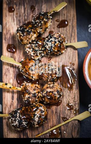 bbq chicken mini kebabs skewers Stock Photo