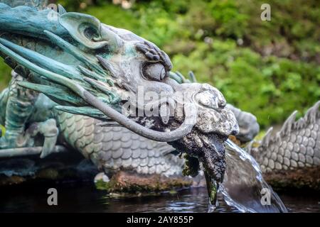 Traditional japanese dragon fountain, Nikko, Japan Stock Photo