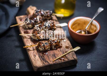 bbq chicken mini kebabs skewers Stock Photo