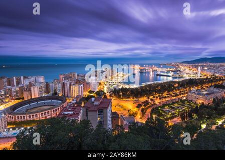 Malaga panoramic cityscape at evening Stock Photo