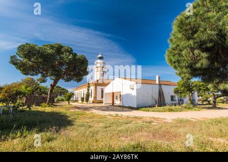 Faro lighthouse in Mazagon near Palos de la Frontera,Huelva,Spain Stock Photo