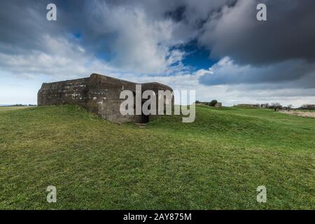 German battery, bunkers and guns in Normandy Stock Photo