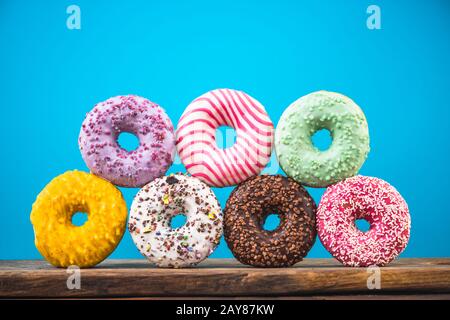 Colorful vibrant donuts pyramide Stock Photo