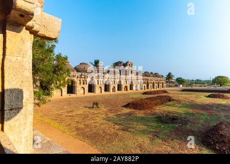 Elephants' stables in the ancient city of Hampi, taken at the end of the afternoon with no people, India Stock Photo