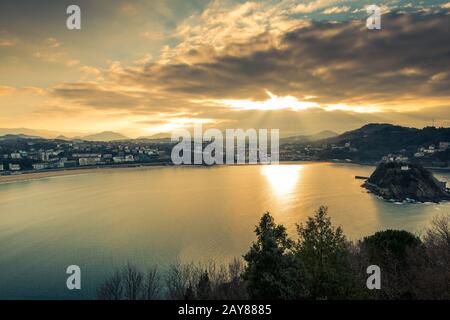 Sunset over San Sebastian, Spain Stock Photo