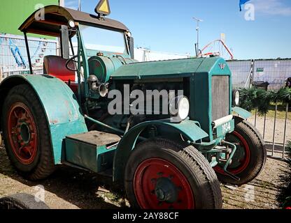 MUNICH, GERMANY Hanomag tractor of year 1934 on display at Oide Wiesn historical part of the Oktoberfest in Munich,a family and child-friendly environ Stock Photo