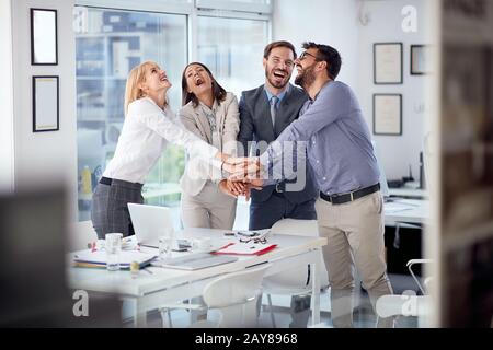 Successful Teamwork.Happy Business people successful working at office. Stock Photo