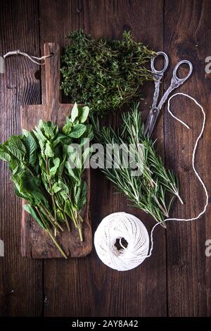 Bunch of home garden fresh herbs Stock Photo