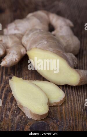 Ginger on dark wood Stock Photo