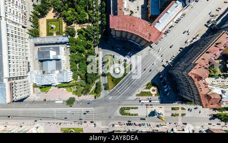 Aerial city view with roads, houses and buildings. Stock Photo