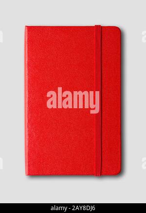 Red closed notebook isolated on grey Stock Photo