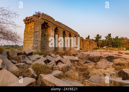 Aqueduct in the ancient city of Hampi, taken at sunrise with no people, India Stock Photo