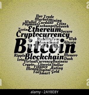 Bitcoin wordcloud concept Stock Photo
