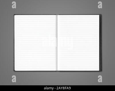 Blank open lined notebook isolated on dark grey Stock Photo