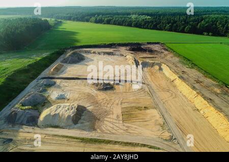 Aerial view Gravel quarrying from the air in a gravel pit Stock Photo