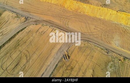 Aerial view Gravel quarrying from the air in a gravel pit Stock Photo