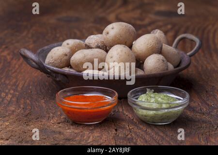 Typical potatoes from the Canary Islands with Mojo Stock Photo