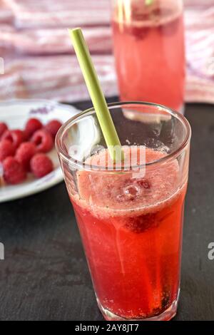 Homemade raspberry lemonade with lemongrass Stock Photo