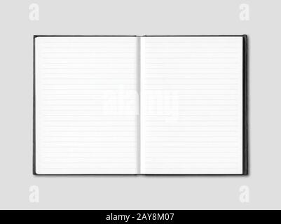 Blank open lined notebook isolated on grey Stock Photo