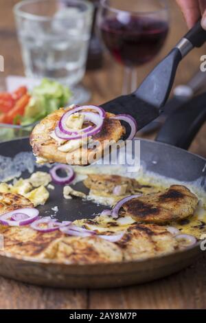 Bavarian dumplings with eggs Stock Photo