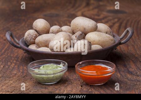 Typical potatoes from the Canary Islands with Mojo Stock Photo