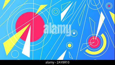 Abstract vibrant trendy pop art background with lines, circles,triangles. Can be used as template for card, poster, banner or flyer. Stock Vector